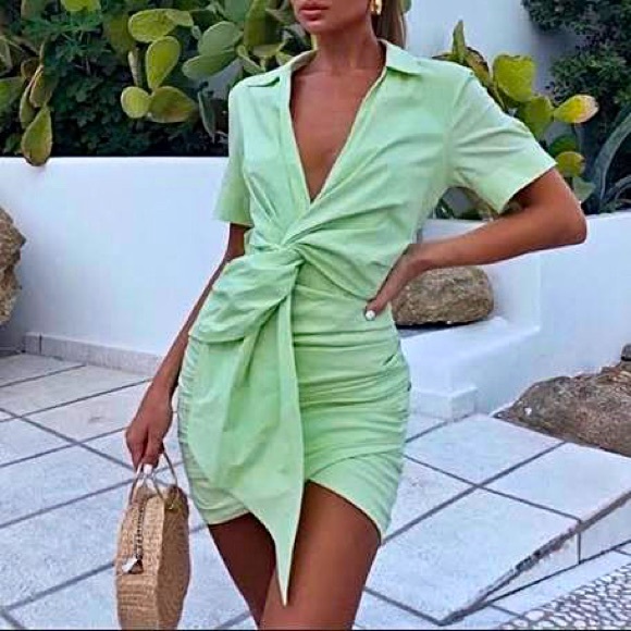 Zara Dresses & Skirts - Zara Ruched Green Mini Poplin Dress
